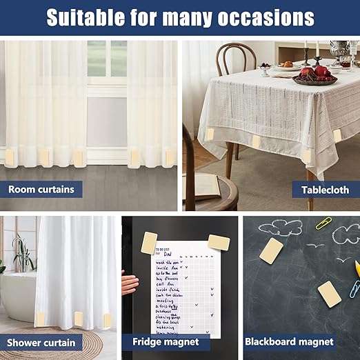 32 Pcs Outdoor Curtain Weights, 16 Pairs Upgrade to Heavier Magnetic Drapery Weights, Plastic Wrapped Waterproof Curtain Magnets for Home Decor, Tablecloth, Patio, Shower, Outside Curtains-Beige