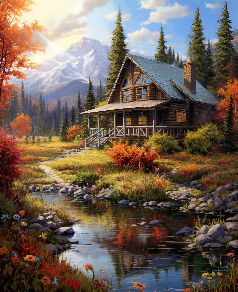 14CT Counted Cross Stitch Kits for Adults Mountain Flowers Advanced Stamped Cross Stitch Kits for Adults (Mountain 3)