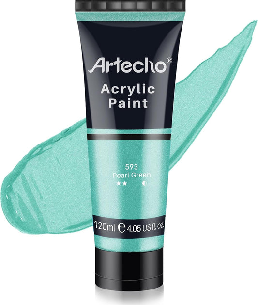 Artecho Pearl Green Acrylic Paint (120ml / 4.05oz) Tubes, Art Craft Paints for Canvas Painting, Rock, Stone, Wood, Fabric, Art Supplies