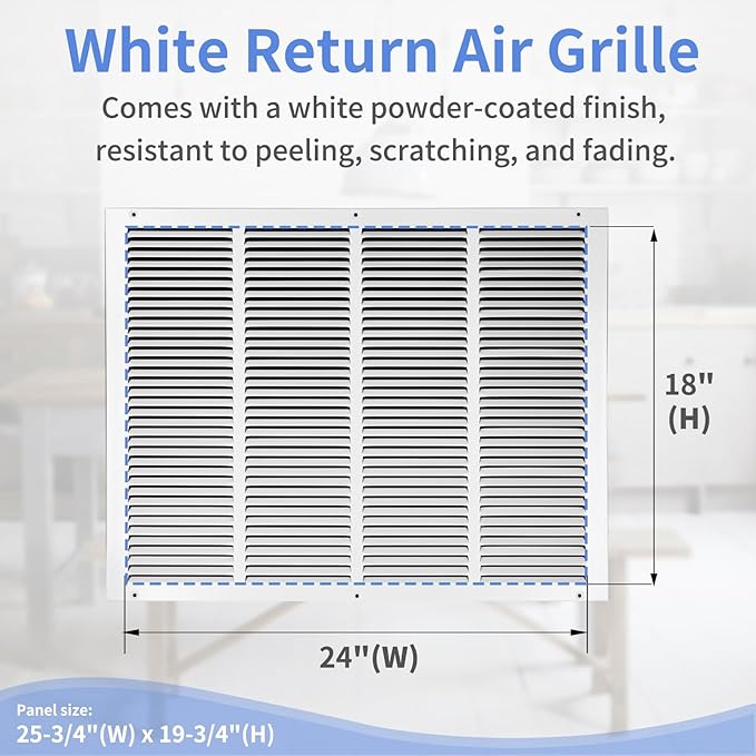 24"W x 18"H [Duct Opening Size] Steel Return Air Grille, Air Return Vent Cover for Ceiling and Sidewall - HVAC Air Vent Covers - [Outer Dimensions: 25.75"W x 19.75"H]