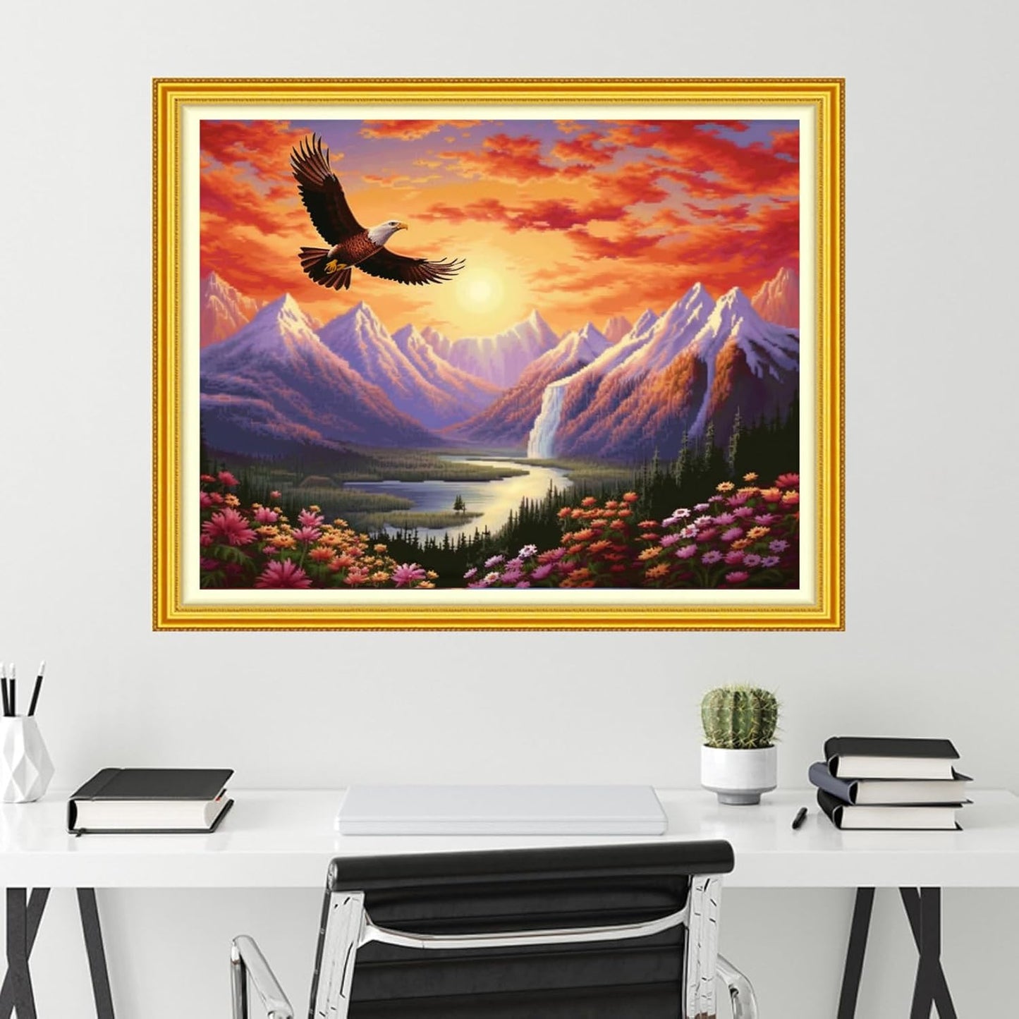 Funchey Stamped Cross Stitch Kits, DIY Cross Stitch Pattern for Adults Beginners Needlepoint Kits Embroidery Kit Arts and Crafts 11CT-Mountain and River Owl 16x20 inch