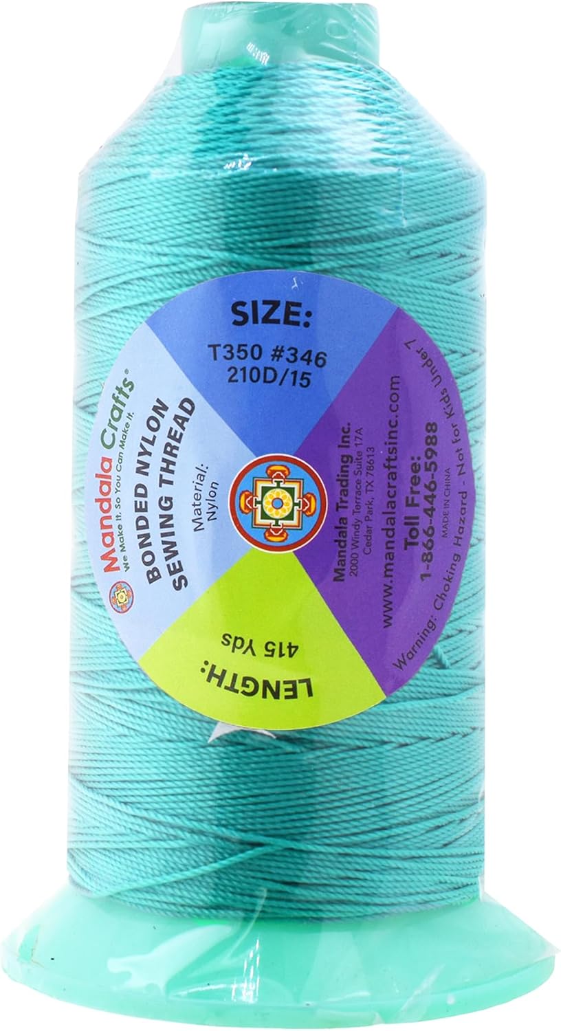Mandala Crafts Bonded Nylon Thread Turquoise Heavy Duty Sewing Threads - 415 YDs Size 346 210D T350 Tex 350 Thread for Leather Jeans Weaving Outdoor Marine Upholstery Threads