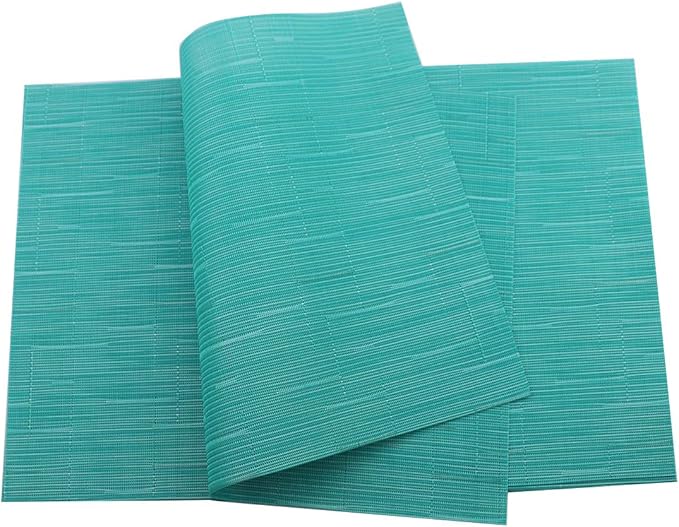 Gugrida Placemats Set of 6 Plaid Checkered Blue PVC Placemat for Dining Table Durable Woven Vinyl Stain tablemats 18"X12"