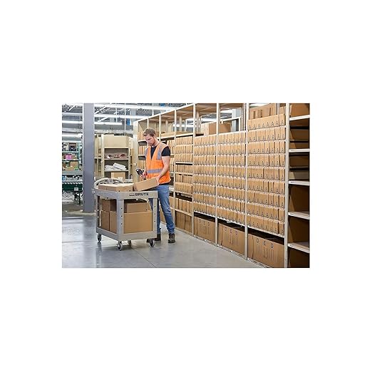 Rubbermaid Commercial Products BRUTE Heavy Duty 2-Shelf Utility/Service Cart, Medium, Lipped Shelves, Ergonomic Handle, 500 lbs. Capacity, Beige, for Warehouse/Garage/Cleaning/Maintenance