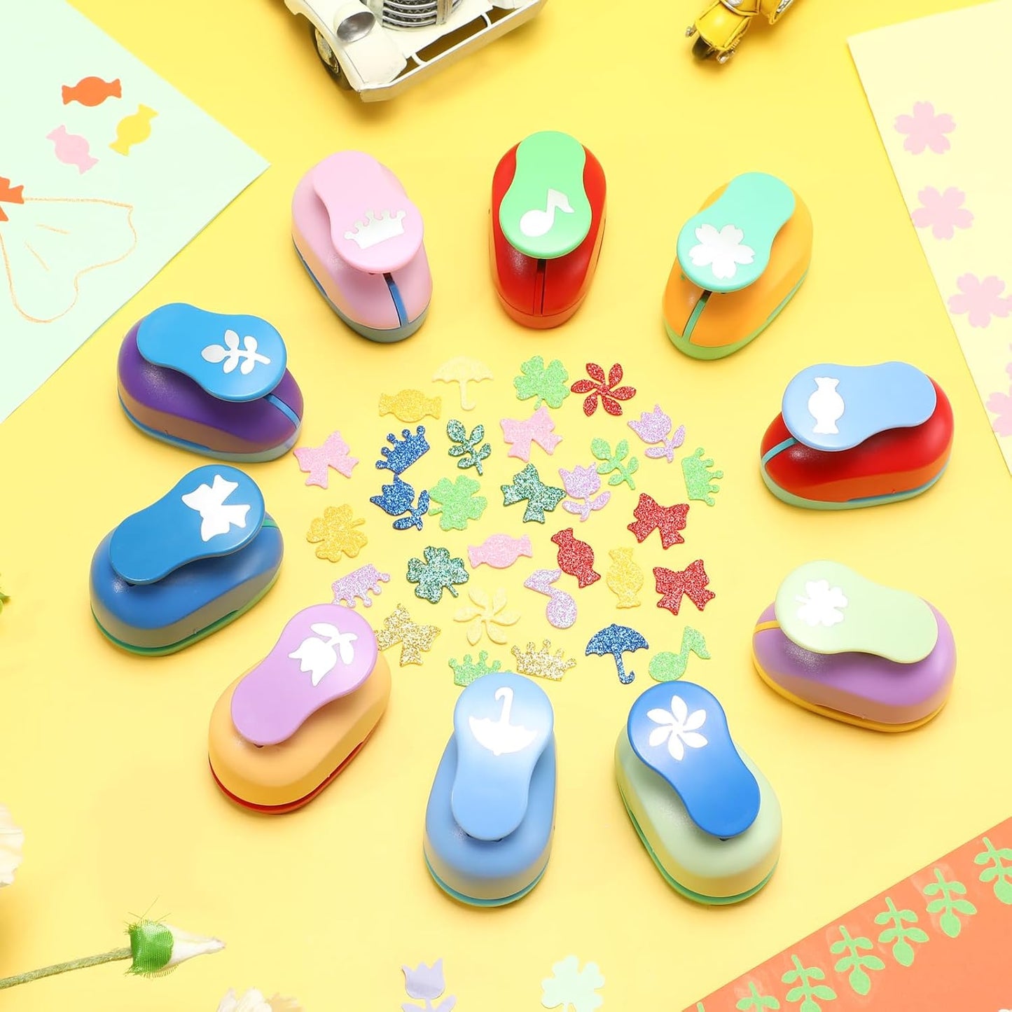 Harloon 10 Pcs Craft Hole Punch Shapes 1 Inch Paper Punch Hole Mix Shapes Cutters for Paper Crafting Scrapbooking Kids Teacher Office Supplies(Cute)