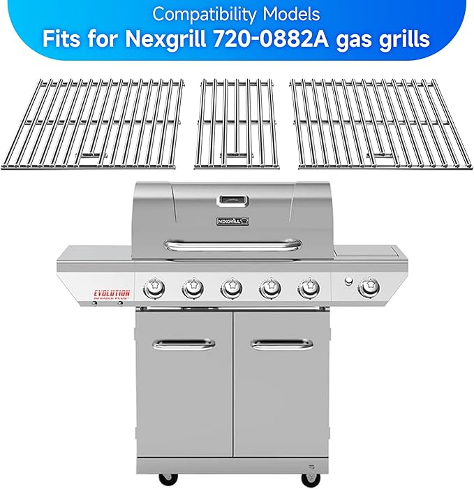 Cooking Grates for Nexgrill 720-0882A Evolution Infrared Plus 5-Burner, Solid Rod Stainless Steel Grill Grates Replacement for Nexgrill 5 Burner 720-0882A, 3 Pack