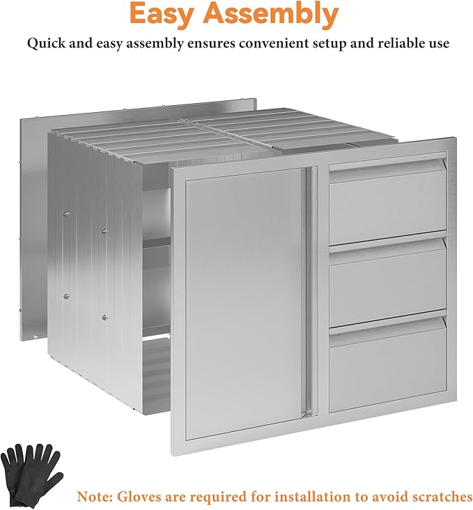 Jocisland Outdoor Kitchen Drawers 28" W×23" D×23" H Stainless Steel Drawers for Outdoor Kitchens, 3-Tier Cabinet & 3-Drawer Combo, Built-in BBQ Island Storage
