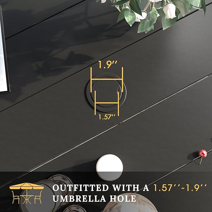 VICLLAX 60" Outdoor Round Patio Table for Lawn Garden, All Weather Metal Round Patio Dining Table with Adjustable Umbrella Hole, Outdoor Table for 8-10 Person, Black Tabletop