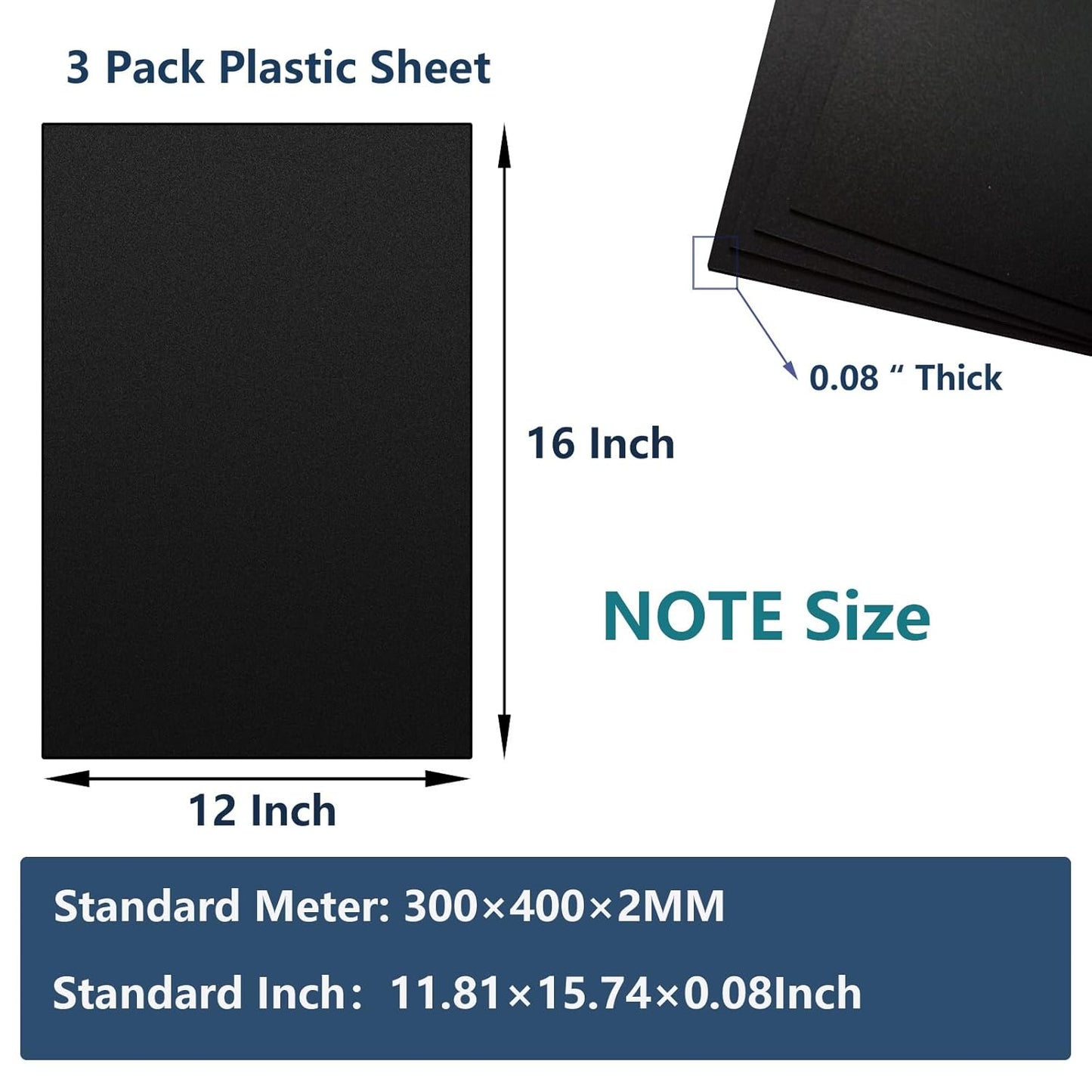 3 Pack Black Plastic Sheet 12x16x0.08 in Flexible High Tensile Plastic Sheets Black Plastic Panel for DIY Materials Handicrafts Home Decoration