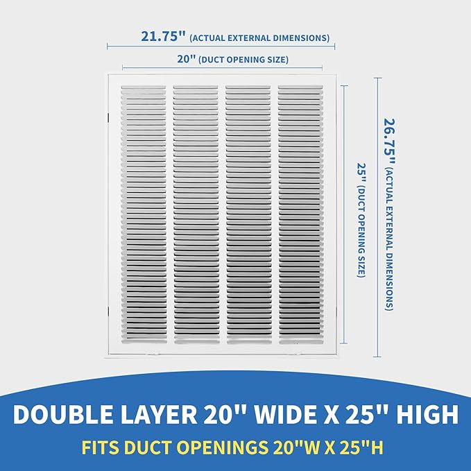 20x25 Return Air Grille [Duct Opening Size],Return Air Vent Cover for Wall Or Ceiling,Steel Return Air Filter Grilles Removable Face/Door for 1 Inch Filters (20"W x 25"H[Duct Opening])