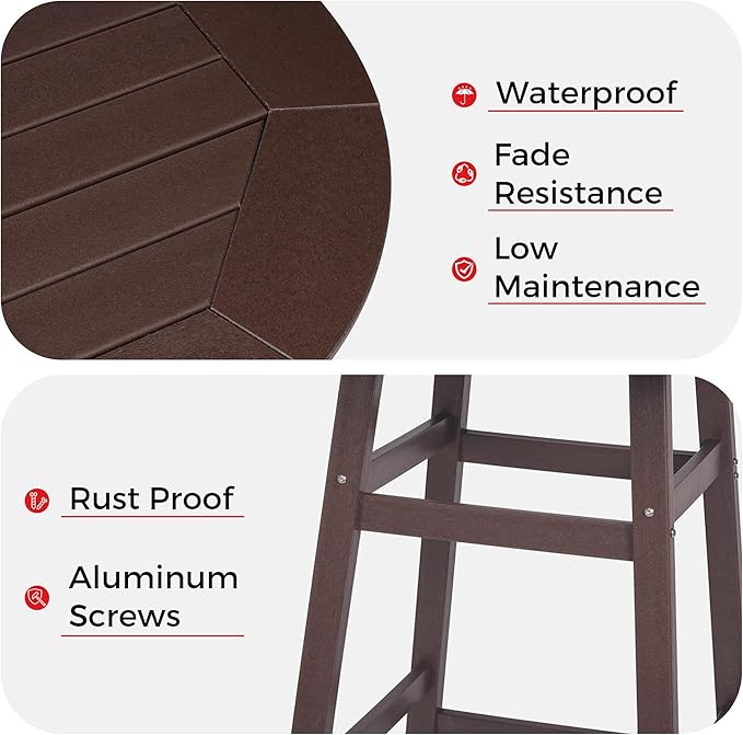 Costaelm Patio Bistro Table, 37" Counter Height Round Patio Cocktail Bar Table with Umbrella Hole, Outdoor Bistro Dining Pub Table for Front Porch Deck Backyard Garden, Dark Brown