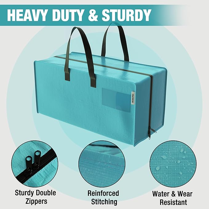 WORKPRO 6 Pack Extra Large Moving Bags with Zippers & Carrying Handles Backpack Straps, Heavy-Duty Storage Tote for Space Saving Moving Storage (Blue)