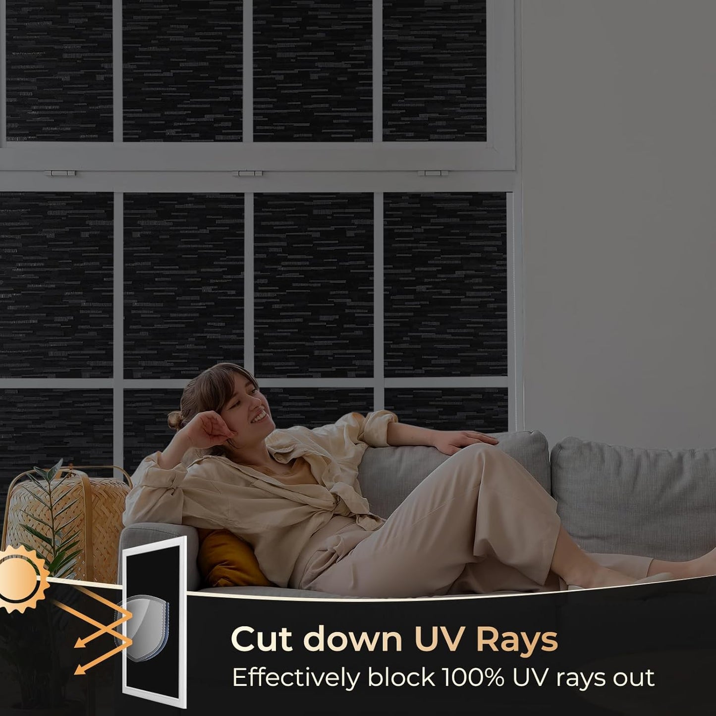 rabbitgoo Blackout Window Film, Sun Blocking Privacy Film for Room Darkening, Removable Black Out Vinyl Cover Tint for Home Day Sleep, Anti-UV Frosted Glass Clings, Black, 17.5 x 157.4 Inches