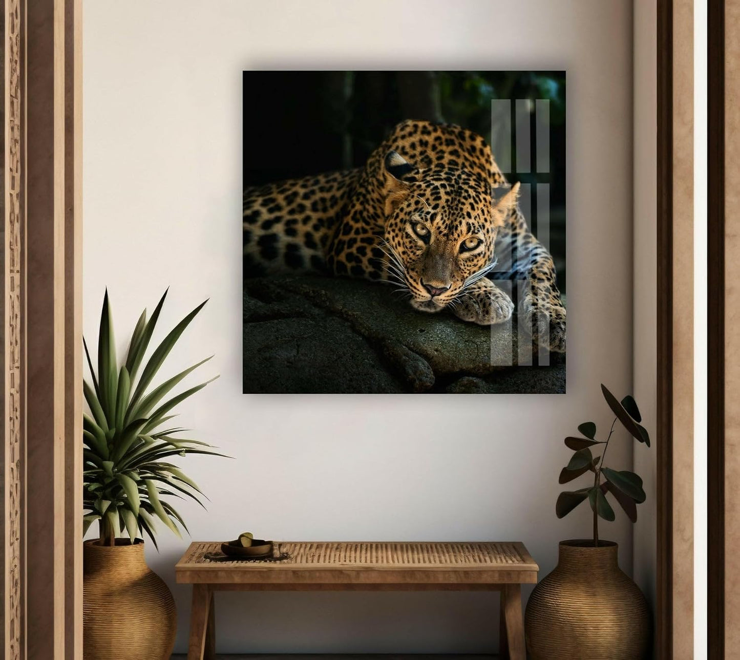 My Photostation.com 20Wx14H'' Fierce Leopard Glass Wall ArtTempered Glass Printing Wall Decor Large Wall Art Wall Hangings