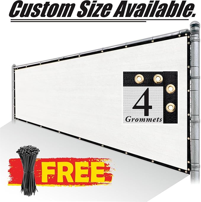 Royal Shade Custom Size 4' x 5' White Fence Privacy Screen Windscreen Cover Netting Mesh Fabric Cloth - Cable Zip Ties Included (We Make Custom Size)