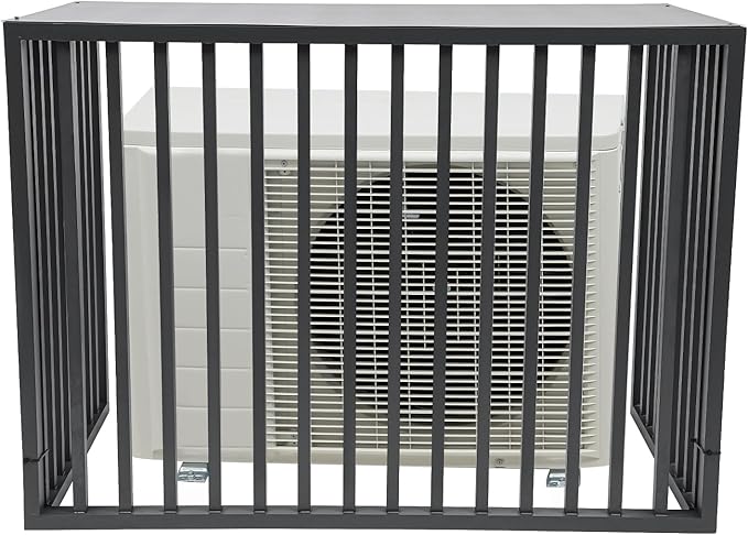 Air Conditioner Fence with Top Cover, Grey 4 Panels 43.3 "L x 23.6 "W x 31.5 "H Privacy Fence Panels for Outside, Freestanding Metal Trash Can Hider Outdoor, No-Dig Air Conditioner Sun Blocker Kit