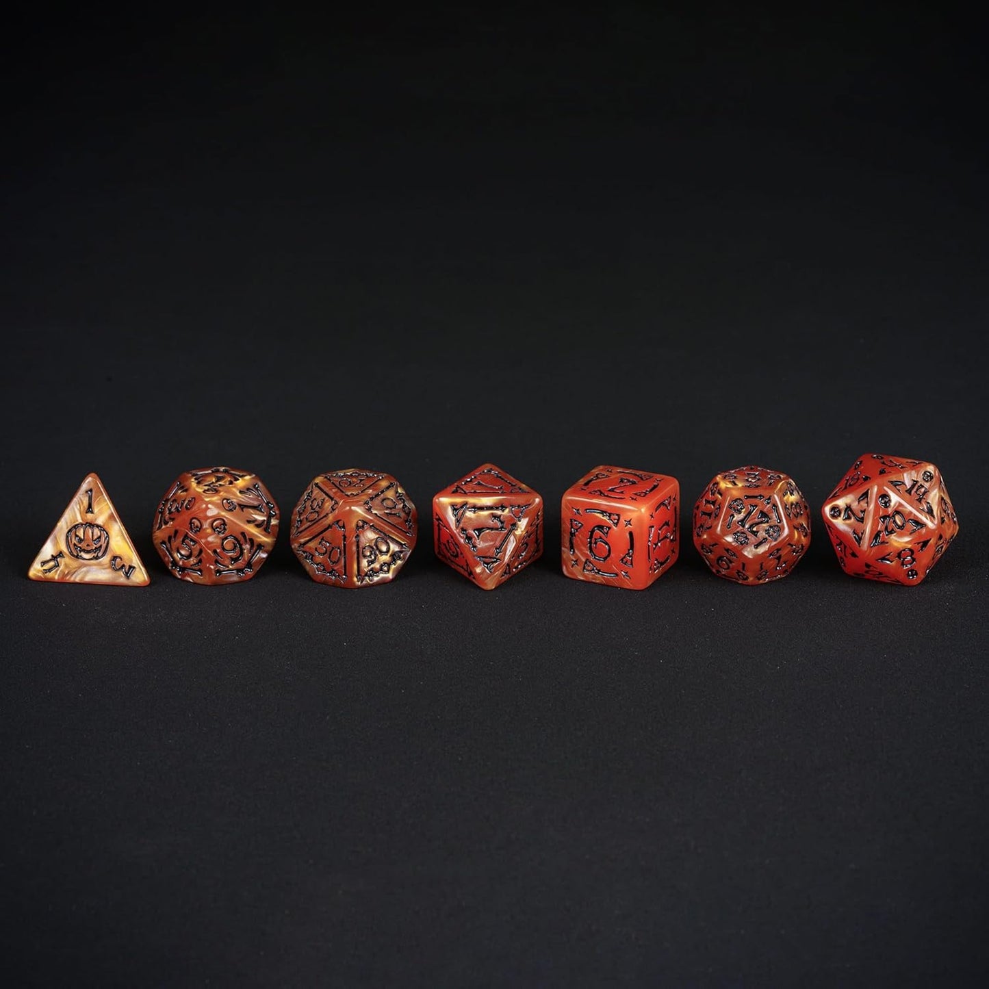 7-Die DND Dice Set Halloween Pattern Polyhedral Die Set with Leather Bag, Skull Dice D&D Die for RPG Table Games (Halloween Pattern-Orange/Black Number)