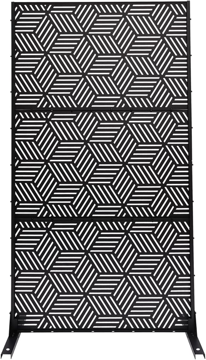 Outdoor Privacy Screens Freestanding, Rustproof Metal Decorative Fence Panels, Rhombic Pattern Tall Outdoor Divider Privacy Fence Screens for Outside Backyard Garden Patio,36.25x71.5inch (Black)