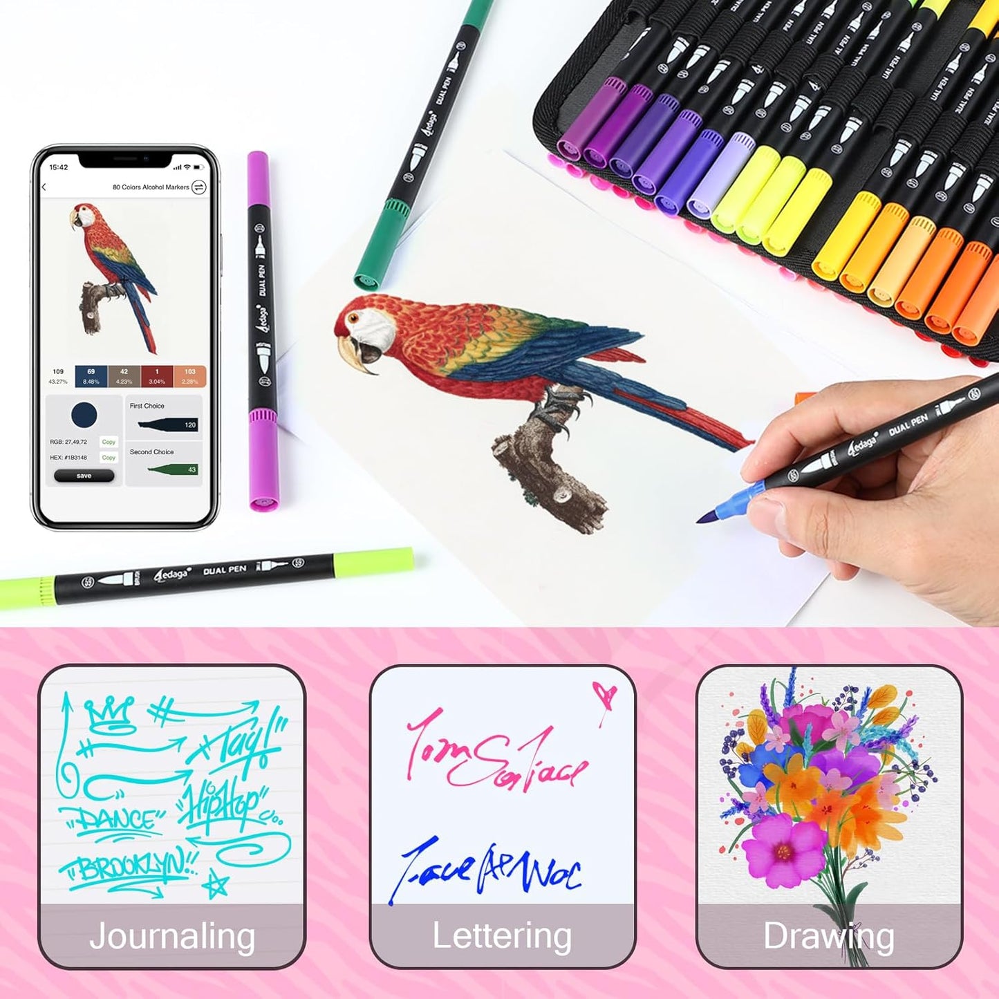 120 Colors Numbered Dual Tip Brush Pens with Free App, Fine and Brush Tips Pens for Adults and Kids, Coloring Markers for Coloring Book Bullet Journaling Note Taking Planner Hand Lettering