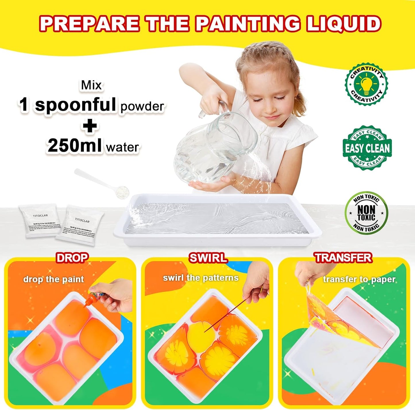 Water Marbling Paint Kit, Arts and Crafts For Kids,Birthday Gifts for Girls Boys 3+Years Old, Toys For Ages 8-13 5-7 3-6, Art Supplies for Kids