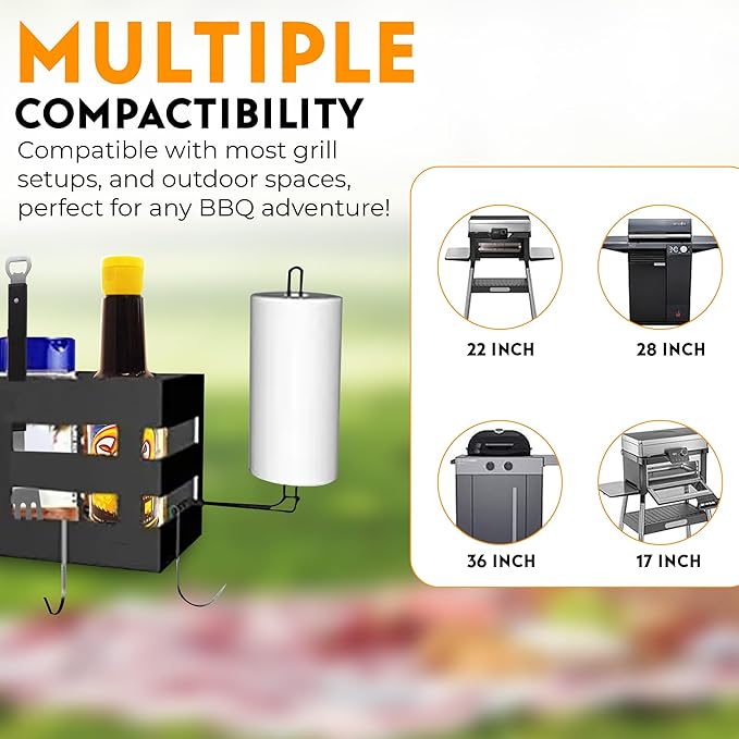 Griddle Caddy for Blackstone 28"/36" Griddles –Large BBQ Organizer with 6 J-Hooks, Paper Towel Holder, Ample Storage for Condiments & Tools – for Outdoor Cooking, Camping, and Grilling Essentials
