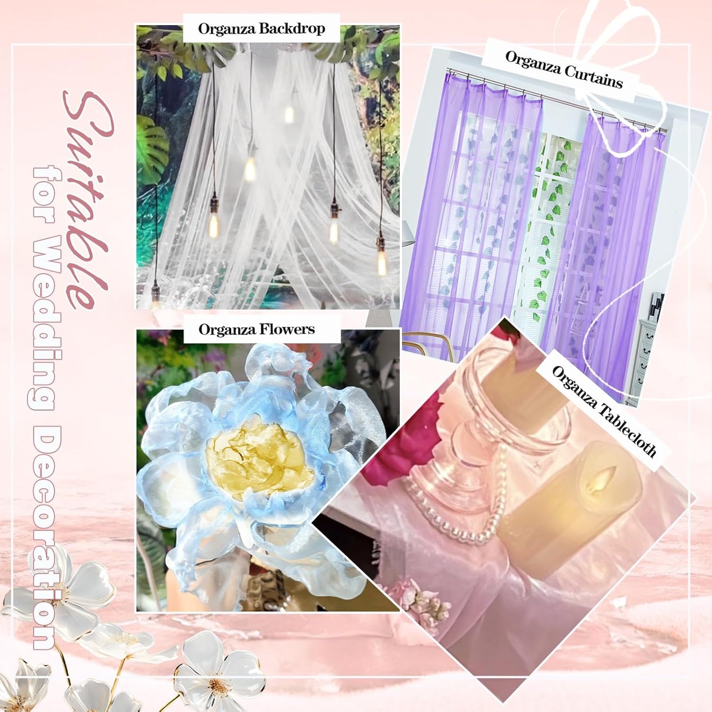 VACVELT Sheer Organza Fabric by The Yard, 60 Inch Wide Rose Gold Organza Fabric Bolt Bridal Sheer Tulle Fabric, Silk Organza Fabric Roll for Wedding Party Decorations Backdrop Curtain (2 Yards)