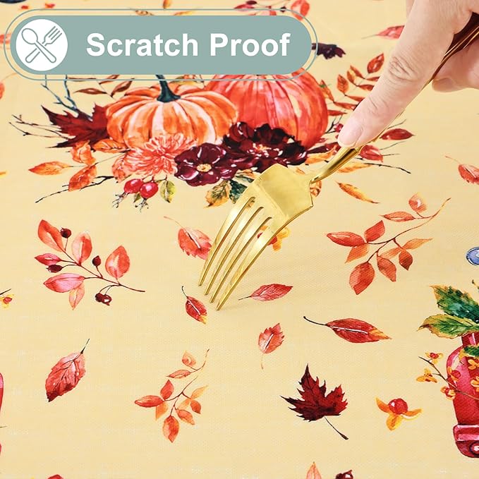 misaya Rectangle Waterproof Vinyl Table Cloth, Wipeable Tablecloth with Flannel Backing, Plastic Table Cover for Fall, Thanksgiving (Pumpkin Truck, 60" x 102")