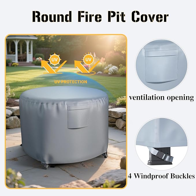 Chinchilla Heavy Duty 36 Inch Round Fire Pit Cover - 100% Waterproof & Weatherproof, Durable All-Season Protection for 33/34/35/36 Inch Propane Fire Pits and Tables