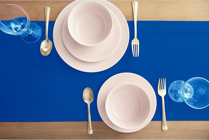 Solino Home Blue Hemstitch Table Runner 36 Inches - Cotton Linen Small Table Runner 14 x 36 Inch Ideal for Dresser and Coffee Tables