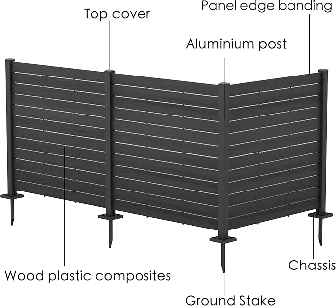 Kozyard 50" W x 48" H Outdoor Privacy Screens Aluminum Post, Air Conditioner Fence Panels, Pool Equipment Enclosure, Trash Can Screens Fence Kit for Outside Backyard Patio 4Panels