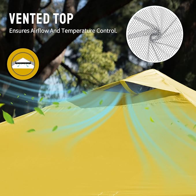 Crown Shades 10x10 Pop Up Canopy - Beach Tent with One Push Setup - Outdoor Sun Shade for Events, Parties, Camping - Gazebo with STO-N-Go Cover Bag, Silver Coated Top, 3 Height& 4 Sand Bags, Yellow