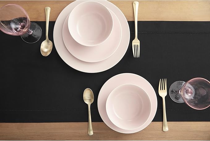 Solino Home Black Table Runner 108 Inches Long - Cotton Linen Hemstitch 14 x 108 Inch Table Runner for Dining, Winter, Spring, Easter