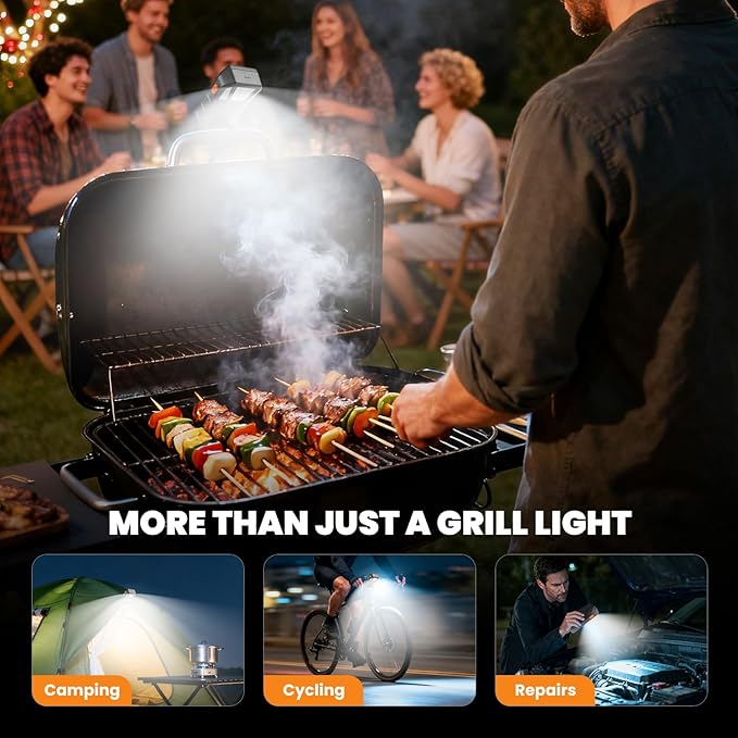 Grill Light for Blackstone Griddle & Weber Grill, Coinicxcel Rechargeable LED BBQ Lights for Outdoor Grill with 160°Beam 2-Level Brightness Auto On/Off for Blackstone Griddle Accessories Gifts for Men