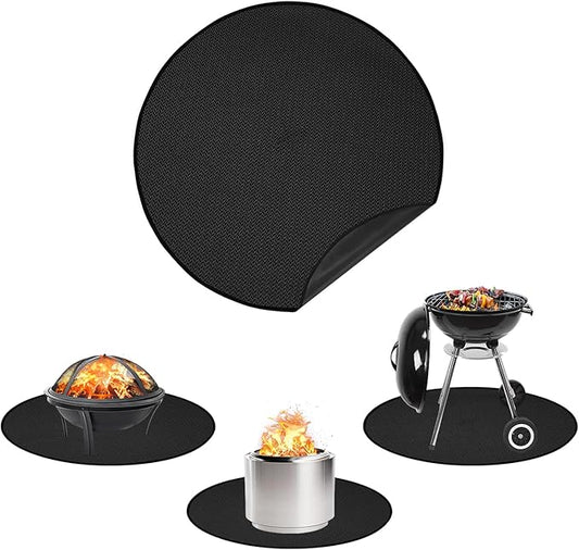 Apipi 39'' Fire Pit Mat Compatible with Solo Stove Ranger - Fireproof Grill Mat Deck Patio Protector, 3-Layer Reusable Easy to Clean Round BBQ Mat for Outdoor Camping Accessories, Black