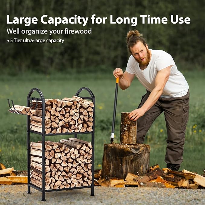 Firewood Rack Outdoor and Indoor, Fire wood Storage Racks with Wood Hooks, 15.7" Racks Outdoor for Fire wood, Adjustable Log Racks For Firewood, Heavy Duty Logs Holder Woods Storage