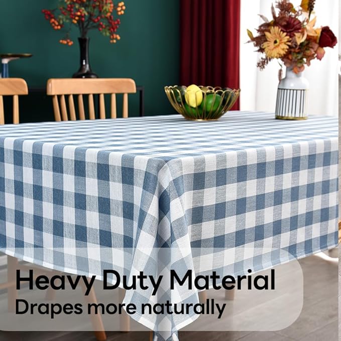 Gingham Tablecloth Rectangle Table Cloth Heavy Duty Cotton Checkered Table Cover for Spring Picnic Kitchen Dining(C-Sky Blue, 52x70 inch)