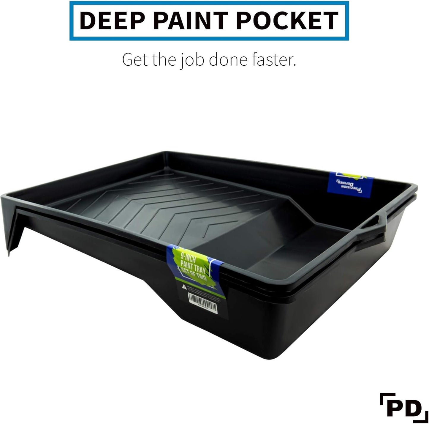 Precision Defined Paint Trays 9-Inch, Paint Roller Trays Set 2-Pack, Plastic Paint Pan for 9-Inch Roller Brushes, Painting Tray for Painting with Deep Paint Pocket, Disposable Paint Tray