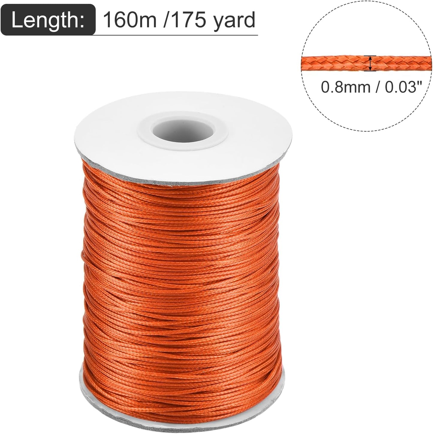 MECCANIXITY Waxed Cord 0.8mm Waxed Polyester Cord 175 Yard Wax String for Bracelet Making,Necklaces, Beading,Jewelry Making and DIY Crafts(Orange Red)