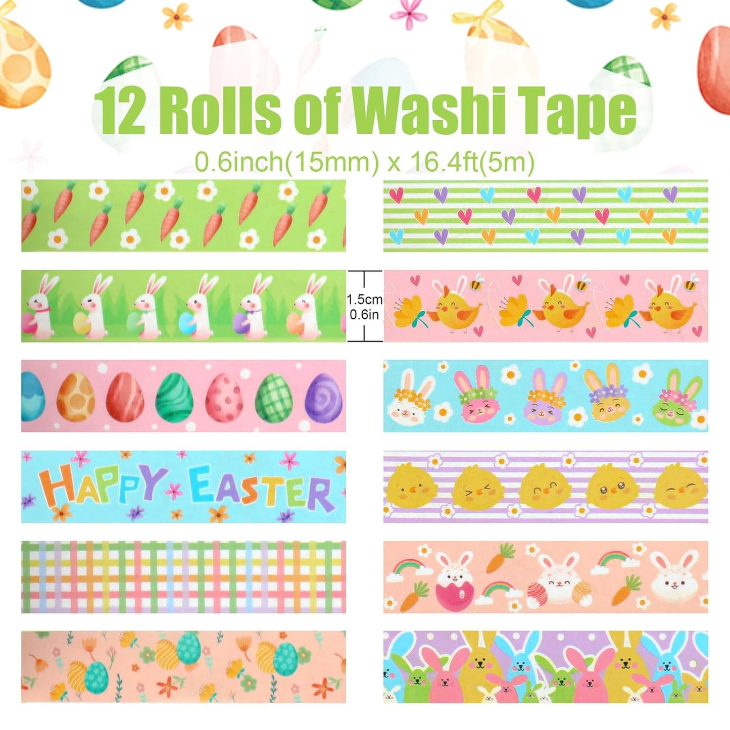 12 Rolls Summer Farm Washi Tape, Farm Animals Chicks Rabbits Masking Tape, Plaid Pattern Decorative Paper Stickers for Summer Holiday Scrapbook Journal DIY Crafts Gift Packing 16.4FT