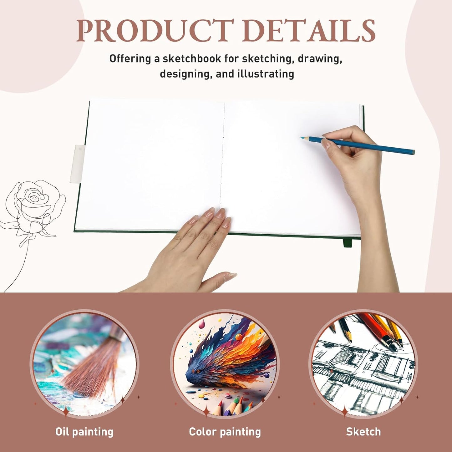 Moinchore Back to School Gifts Square Sketchbook 8 x 8 Inch Hardcover Art Sketch Book Drawing Papers 120 Pages, Mixed Media Journal Notebook with Elastic Closure Sketchbook for Drawing(Green)