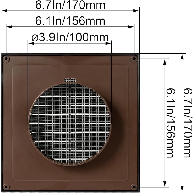 Black 4" Inch Ventilation Grille - Inside/Outside use - (Flange 3.9"Ø/Cover 6.7"x6.7") - Air Vent Louver - Exhaust Hood - Available 3 Sizes / 4 Colors, Black