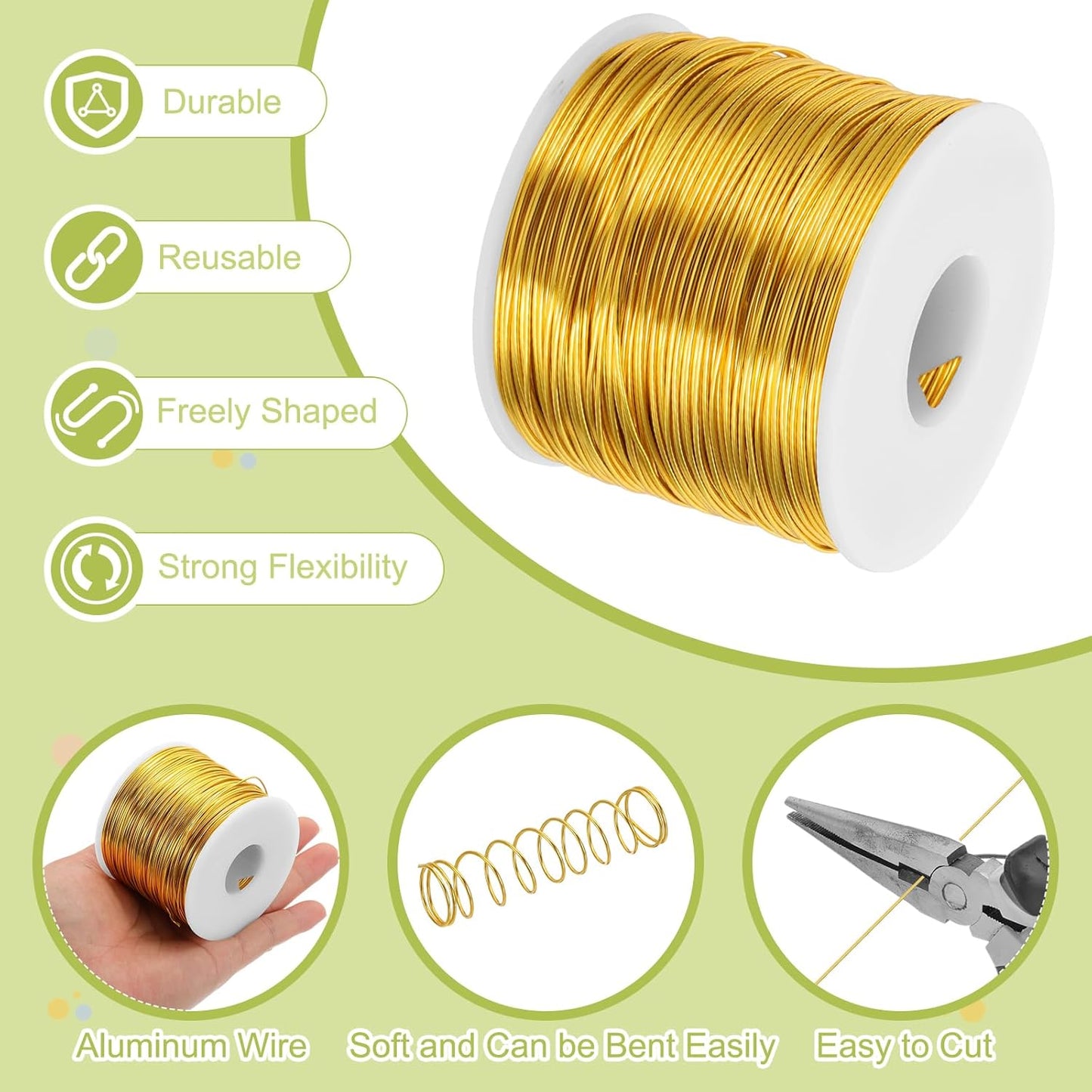MECCANIXITY 18 Gauge Anodized Aluminum Craft Wire Bendable Bonsai Training Wire 492 Feet 1mm for Sculpting Crafts Wreath Floral Beading Jewelry Making, Gold Tone