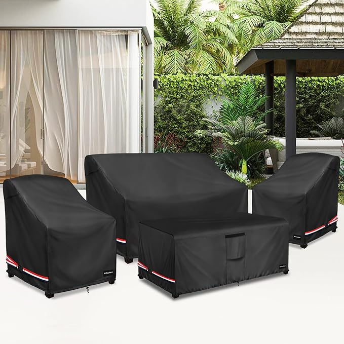 Rileytee Patio Furniture Set Covers,4 Pcs 600D Heavy Duty 100% Waterproof Outdoor Furniture Cover,Fit Patio Loveseat, Chair and Coffee Table (Black)