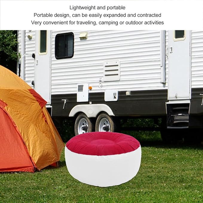 ZJchao Inflatable Pouf Ottoman, Outdoor Ottoman, Inflatable Foot Rest, Flocking Stool Multipurpose Lightweight Round Portable Stool for Travel Camping Outdoor Activities (Red)