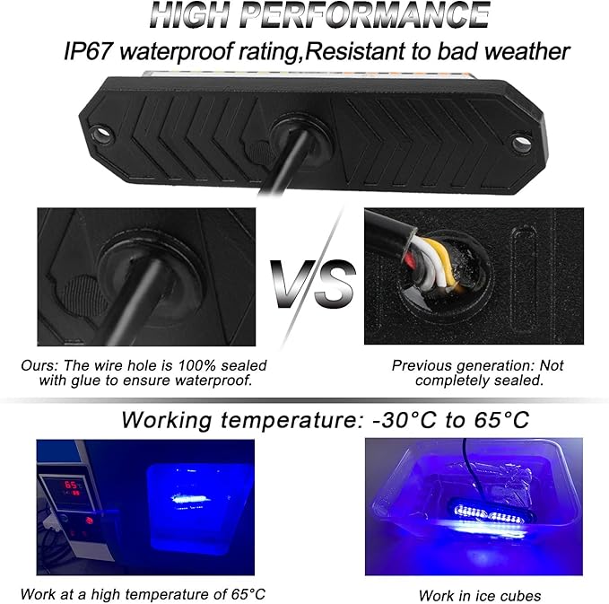 ASPL 8pcs Sync Feature Ultra Slim 12-LED Surface Mount Flashing Strobe Lights for Truck Car Vehicle LED Mini Grille Light Head Emergency Beacon Hazard Warning Lights (Blue)