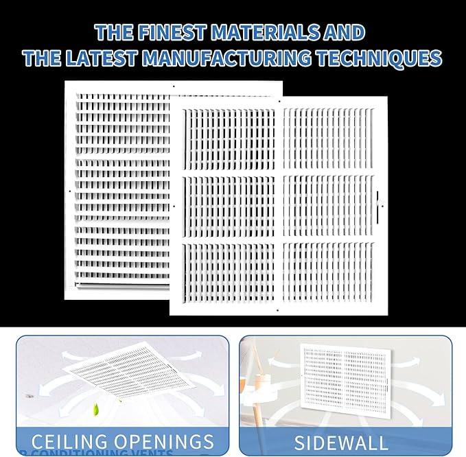 18x18 Vent Register [Duct Opening], Vent Covers for Home Ceiling, Two-Way Ventilation Register, Adjustable Solid Steel Wall Register Vent Cover (18"W x18"H [Duct Opening])