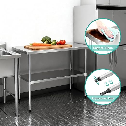 Stainless Steel Work Table 18 x 36 Inch, NSF Commercial Prep Table with Undershelf, Heavy Duty Food Prep Workstation