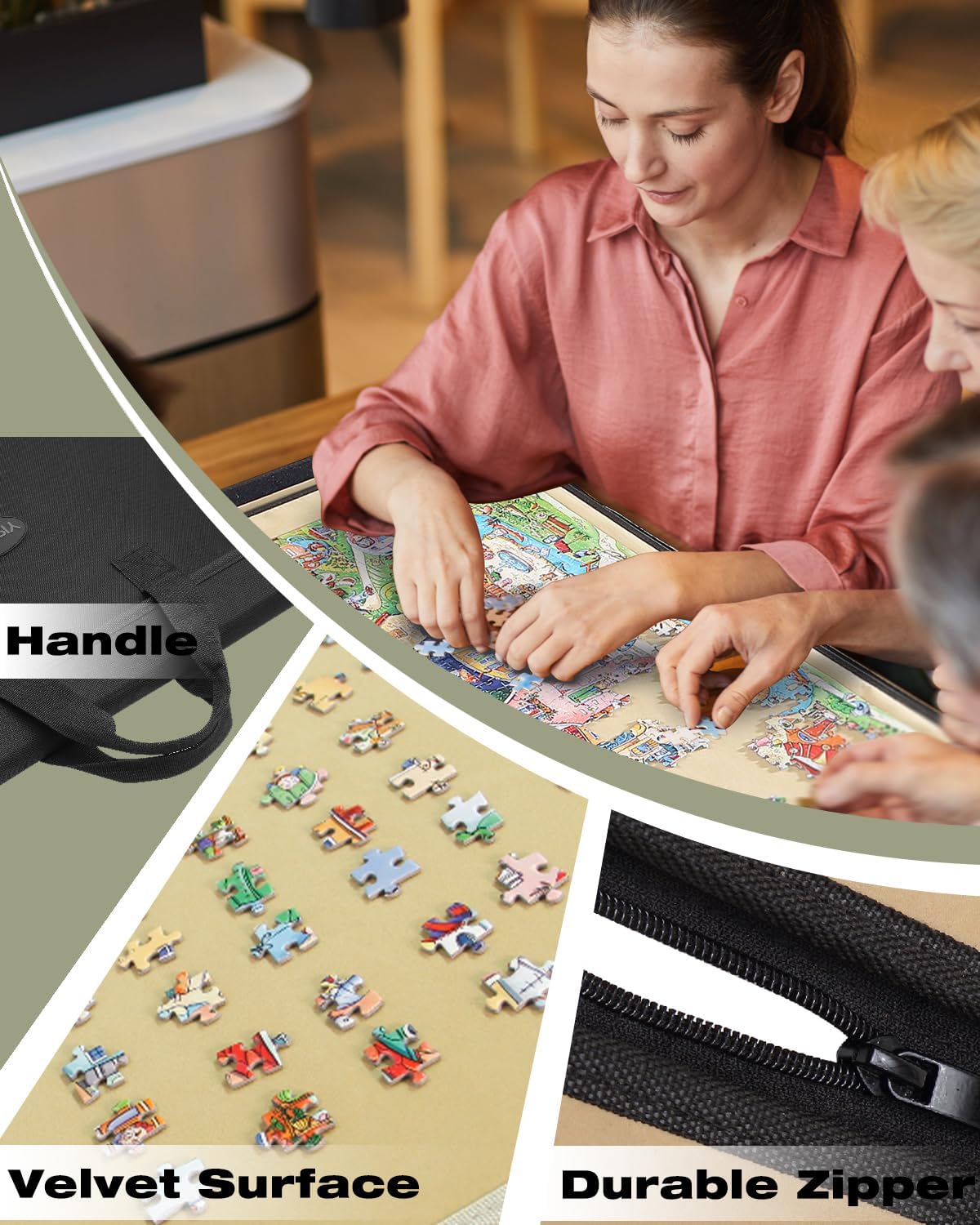 1000 Piece Portable Jigsaw Puzzle Board with Cover for Adults, Puzzle Case for Storage, 33.3'' x 23.6''Puzzle Mat with Sorting Trays, Non-Slip Surface