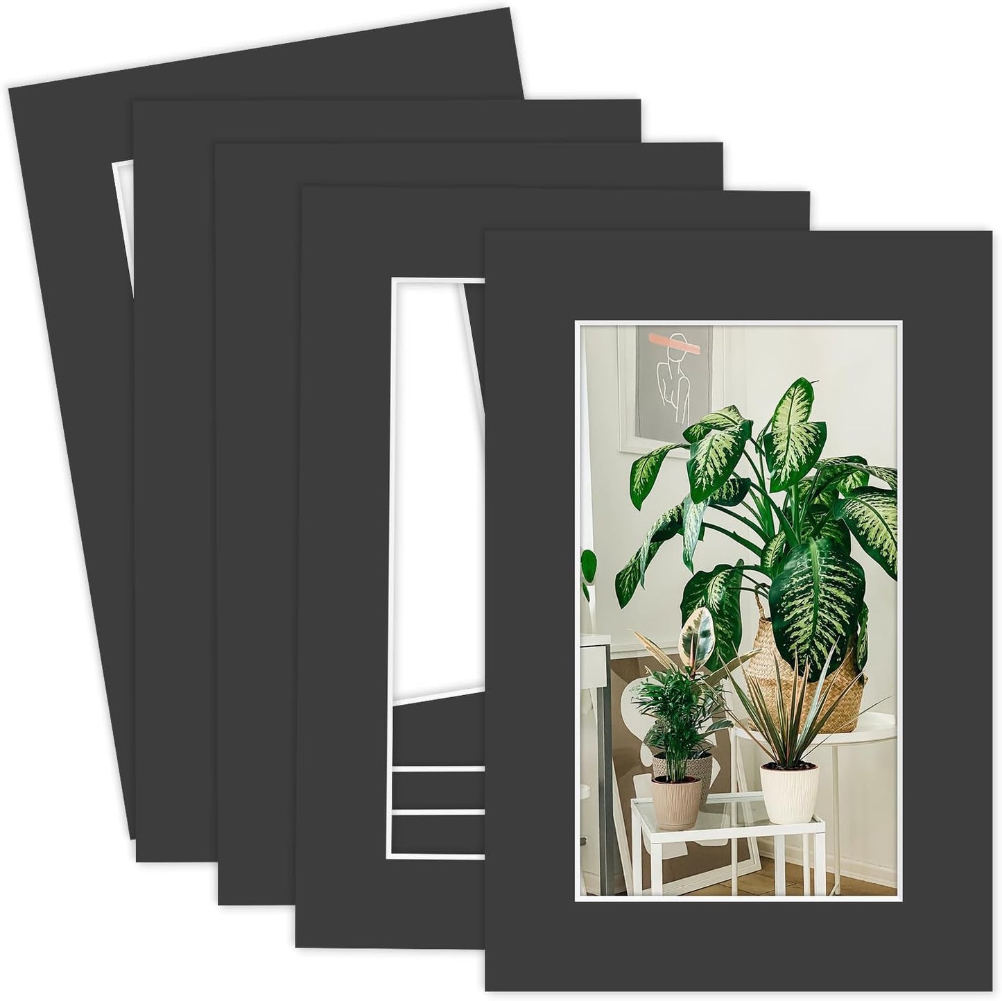 MBC MAT BOARD CENTER, 5 Pack 4x6 for 3x5 Black Picture Mats Frame Mattes, Bevel Cut, Acid Free, 4-ply Thickness
