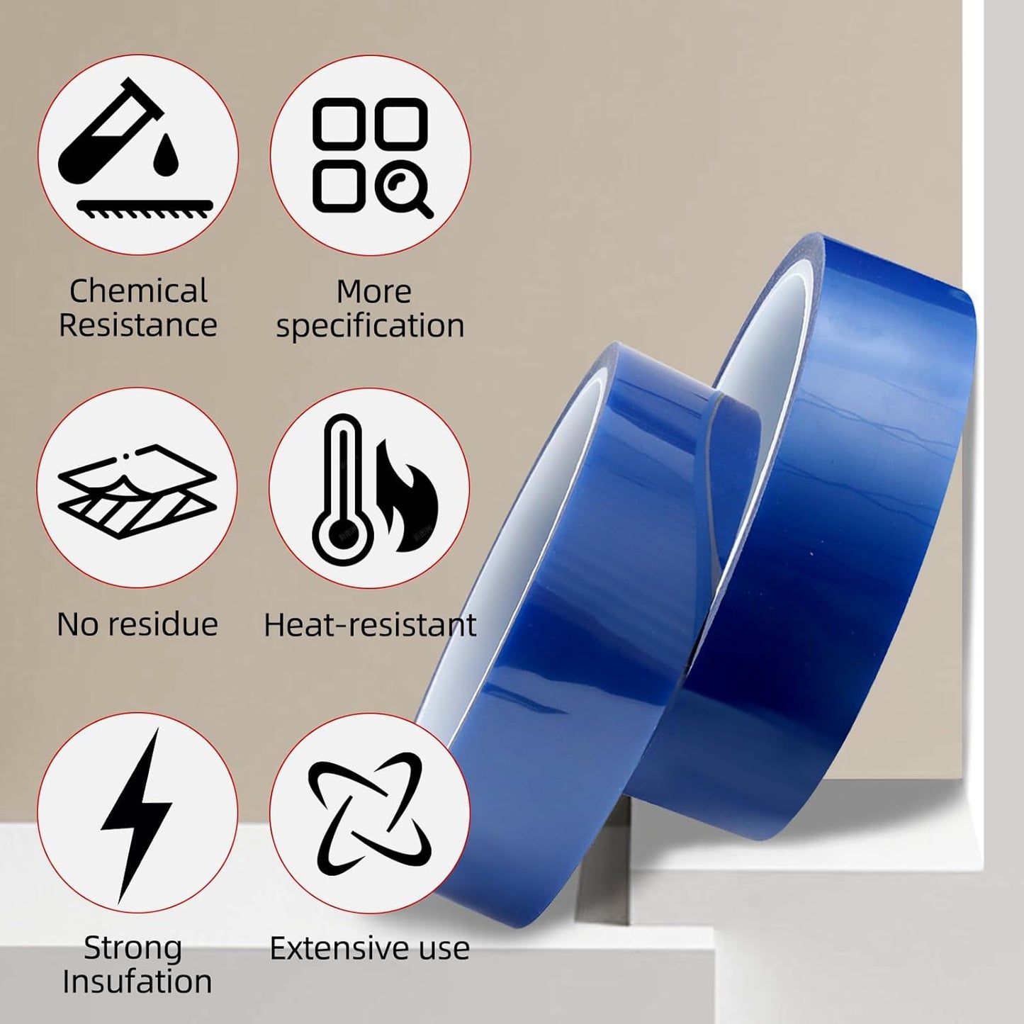 ROSEUP 5 Rolls 0.8 Inch x 108 Ft Blue Heat Resistant Tape, Heat Transfer Tape, Strong Heat Resistance, Long-Lasting Adhesion for Industrial Printing & Label Transfer
